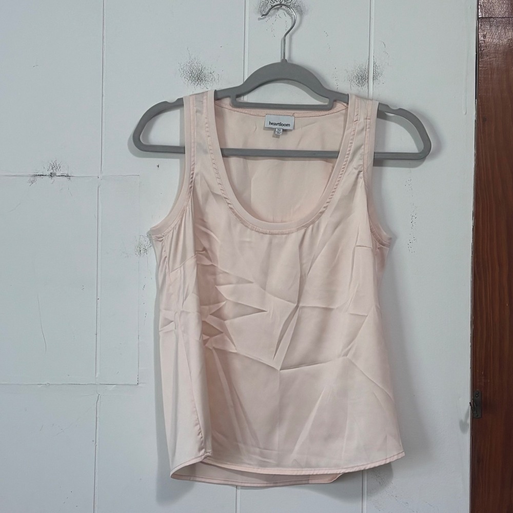 Heartloom Womens XS Pale Pink Satin Scoop Neck Sleeveless Tank Top Shell Blouse